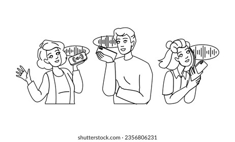 chat voice message vector. smartphone communication, internet audio, mobile button chat voice message character. people black line illustration