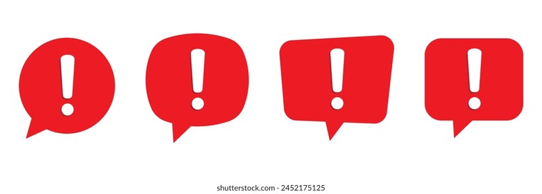 Chat warning exclamation mark. Speech bubble with exclamation mark. Red attention sign icon. Hazard warning symbol. 