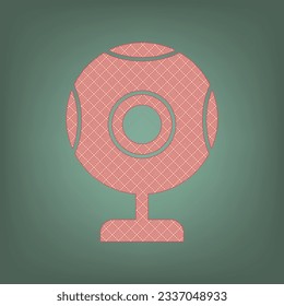 Chat web camera sign. Apricot Icon with Brick Red parquet floor graphic pattern on a Ebony background. Feldgrau. Green. Illustration.