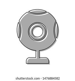 Chat web camera sign. Black line icon with gray shifted flat filled icon on white background. Illustration.