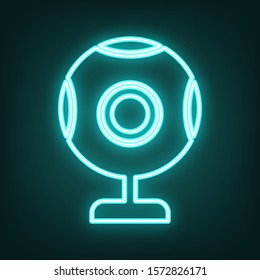 Chat web camera sign. Cyan neon icon in the dark. Bluring. Luminescence. Illustration.