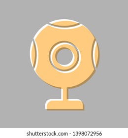 Chat web camera sign. Emboss effect with light orange icon on gray background.