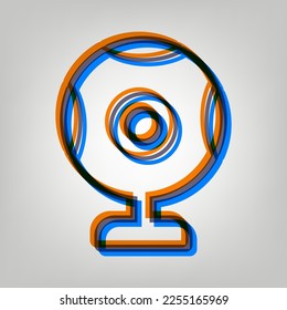 Chat web camera sign. Stroked Icon in orange, azure and old lavender Colors at gray Background. Illustration.