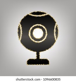 Chat web camera sign. Vector. Blackish icon with golden stars at grayish background.
