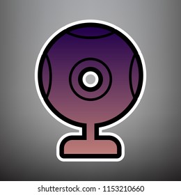 Chat web camera sign. Vector. Violet gradient icon with black and white linear edges at gray background.