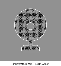 Chat web camera sign. Vector. Black maze filled icon with white border at gray background.