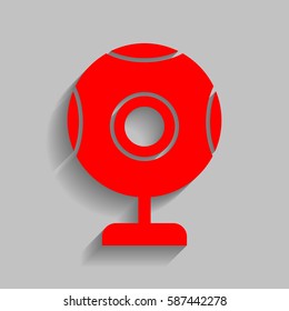 Chat web camera sign. Vector. Red icon with soft shadow on gray background.