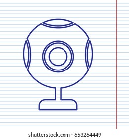 Chat web camera sign. Vector. Navy line icon on notebook paper as background with red line for field.