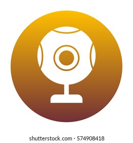 Chat web camera sign. White icon in circle with golden gradient as background. Isolated.
