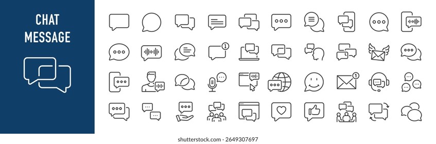 Iconos web de chat en estilo de línea. Correo electrónico, texto, Botón, oficina de correos, correo, buzón, colección. Ilustración vectorial.	