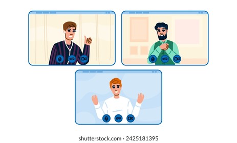 chat webinar video conference man  vector.  virtual online, remote team, group screen chat webinar video conference man character. people flat cartoon illustration