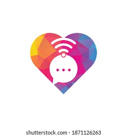 Chat wifi heart shape concept logo design vector sign. Chat wifi logo design icon