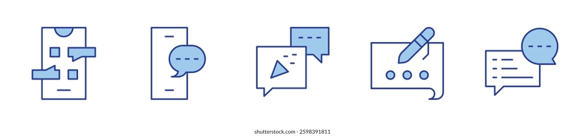 chat, write, comment, smartphone, party. Messaging Icon vector illustration. Line Duotone style. Editable stroke.