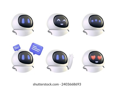 Chatbot 3D-Vektorsymbol-Set. Bot, Chat, Chatbot, Konversation, Nachricht, Mobil, Roboter, Web. Einzeln auf weißem Hintergrund. 3D-Symbol, Vektorgrafik-Vektorgrafik