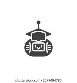 Chatbot with academic cap vector icon. filled flat sign for mobile concept and web design. Machine Learning Chatbot glyph icon. AI evolution symbol, logo illustration. Vector graphics