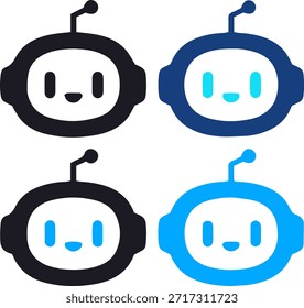 chatbot ai assistant avatar set, cute robot face icons for virtual support, flat vector illustration