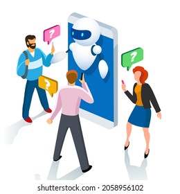 Chatbot. Ai chat robot for customers service, retail robotic voice answers services application vector illustration, ecommerce support technology, machine help information interface