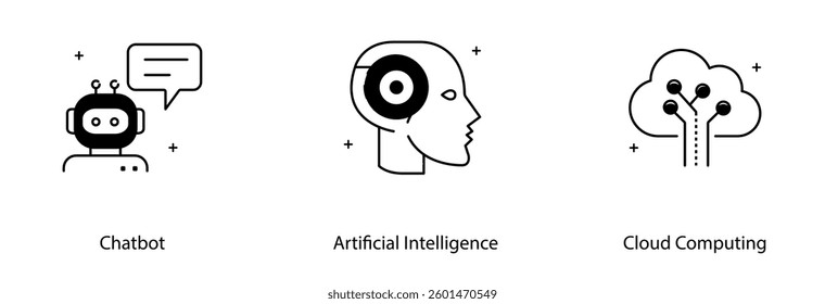 Chatbot AI Cloud Computing Virtual Assistant Technology Digital Network Vector Icon Set