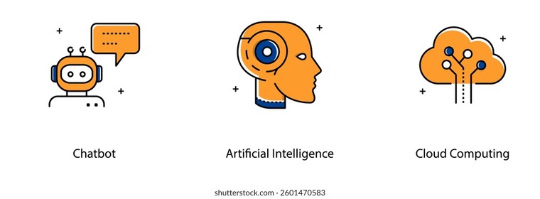 Chatbot AI Cloud Computing Virtual Assistant Technology Digital Network Vector Icon Set
