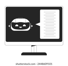 Chatbot AI computer display black and white 2D line cartoon object. Artificial intelligence messenger bot isolated vector outline item. Voice to text software monochromatic flat spot illustration