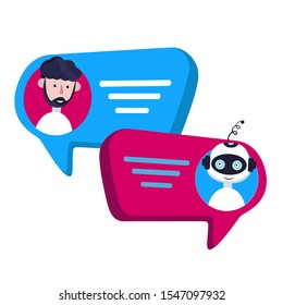 Chatbot and ai concept. Dialog man with help service. Robot helps in user correspondence.