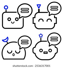 Ayuda del robot del aire del chatbot, icono de la comunicación del mensaje de la burbuja del discurso. Diseño plano de diálogo de chat. La tecnología inteligente de la inteligencia artificial del asistente, la mensajería en línea ayuda a la Asistencia del símbolo.