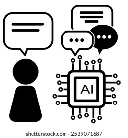 Chatbot ai robot assistance, speech bubble message communication icon. Chatting dialogue flat design. Smart assistant artificial intelligence technology, online messaging help support symbol.