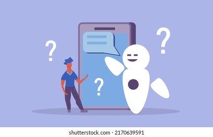Soporte de Chatbot ai y cliente de conversación con bot. Ilustración vectorial del sitio web de aplicaciones futuras digitales. Tecnología de servicio de información y chat de asistencia comercial. No se puede chatear virtual en línea
