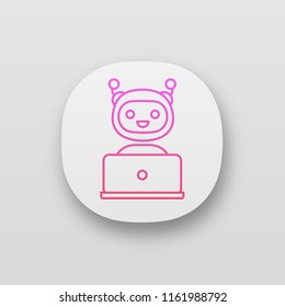 Chatbot app icon. UI/UX user interface. Chat bot. Artificial conversational entity. Virtual assistant. Artificial intelligence. Web or mobile application. Vector isolated illustration