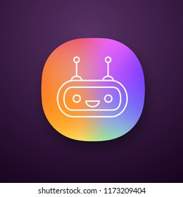 Chatbot app icon. UI/UX user interface. Talkbot. Laughing chat bot. Modern robot. Virtual assistant. Conversational agent. Web or mobile application. Vector isolated illustration
