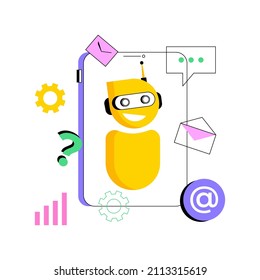 Chatbot Artificial Intelligence Abstract Concept Vector Illustration. Artificial Intelligence, Chatbot Service, Interactive Support, Machine Learning, Natural Language Processing Abstract Metaphor.