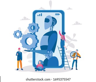 	
Chatbot or artificial intelligence network concept . AI technology with robot and people. Vector illustration for web banner, infographics, mobile. 