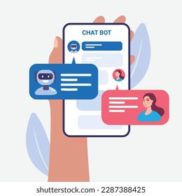 Chatbot or artificial intelligence network concept in vector illustration. Neuronet or ai technology background with robot head. Web banner layout template.