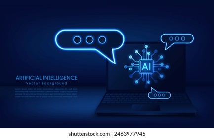 Aplicación de asistente de chatbot. Diseño de concepto de tecnología de inteligencia artificial, Machine learning y generación por chip, servicio de chatbot de IA. Ilustración vectorial de Anuncio y Plantilla de Web.