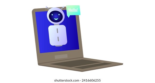 Chatbot assistant form robot with ai 3d. Cute friendly bot neural network. Online assistant. Website design of social networking applications. Vector illustration.
