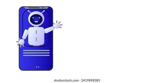 Chatbot assistant form robot with ai 3d. Cute friendly bot neural network. Isolated place for text. Website design of social networking applications. Vector illustration.