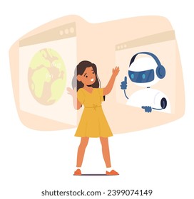 Chatbot Assists Kid In Learning, Offering Interactive Lessons, Answering Questions, And Providing Educational Games To Make The Learning Experience Enjoyable. Cartoon People Vector Illustration