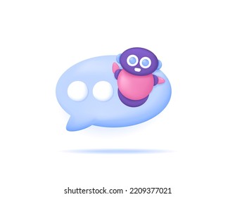 chatbot, auto chat answering robot, assistant robot, ai or artificial intelligence. chat bubble symbol and cute robot. 3d and realistic illustration concept design. graphic elements