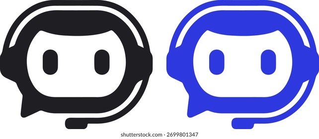 Chatbot Avatar com Ícone de Headset, Suporte ao cliente e Serviço de IA, Flat Vetor