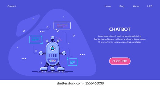 Chatbot Banner Concept Design, Horizontal Business Banner Template With Illustration of Robot. Flat Style Stock Vector Illustration