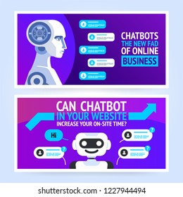 Chatbot banner concept. Horizontal business banner template. Vector cover header background template in flat style with place for text