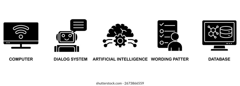 Chatbot banner web icon vector illustration concept for� computer, dialog system, artificial intelligence, wording patter and database