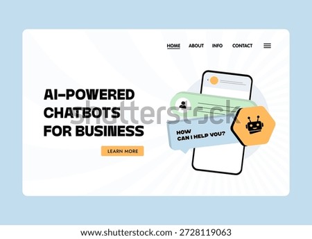 Chatbot for business brings ai support and automation, helping customer service on website teams boost sales, engagement and growth with chat tools vector illustration for landing page header design