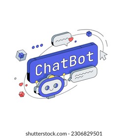 Panneau de signalisation du bouton Chatbot. Rechercher par Images et invites d'idées. Illustration Vectorielle isométrique 3d.