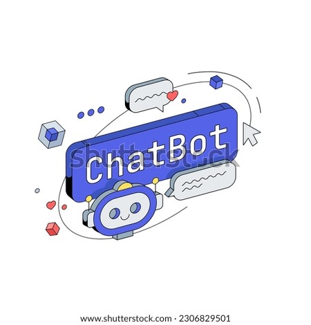 Chatbot button signboard nameplate. Search by Images and Ideas Prompts. 3d isometric Vector illustration.
