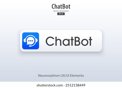 Chatbot button. Support service by AI. 3D button element design for apps, websites, interfaces, and mobile apps. UI UX. Artificial intelligence technology. Vector illustration.