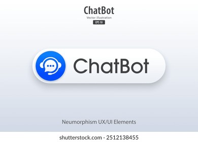 Botão Chatbot. Serviço de suporte por AI. Design de elemento de botão 3D para aplicativos, sites, interfaces e aplicativos móveis. UI UX. Tecnologia de inteligência artificial. Ilustração vetorial.