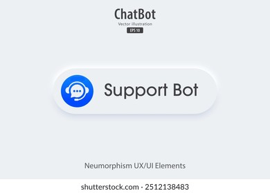 Chatbot button. Support service by AI. 3D button element design for apps, websites, interfaces, and mobile apps. UI UX. Artificial intelligence technology. Vector illustration.