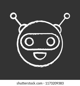 Chatbot chalk icon. Talkbot. Circle head laughing chat bot. Modern robot. Virtual assistant. Conversational agent. Isolated vector chalkboard illustration