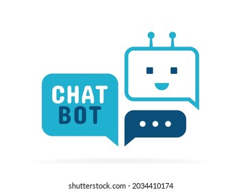 Chatbot character. Cute Bot with speech bubble sign. Chatbot logo design. Bot for online consultation and support service. Flat vector illustration.